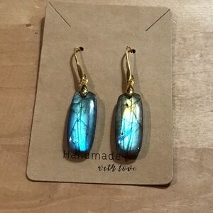 Handmade Gorgeous Flashy Bright Blue & Gold Labradorite Dangle Earrings